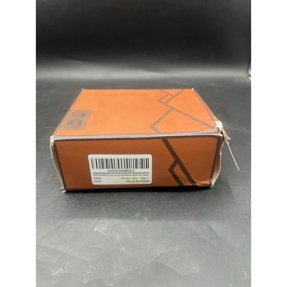 WOLFANT Mens Italian Full Grain Leather Belt Brown XL 55” New in Box